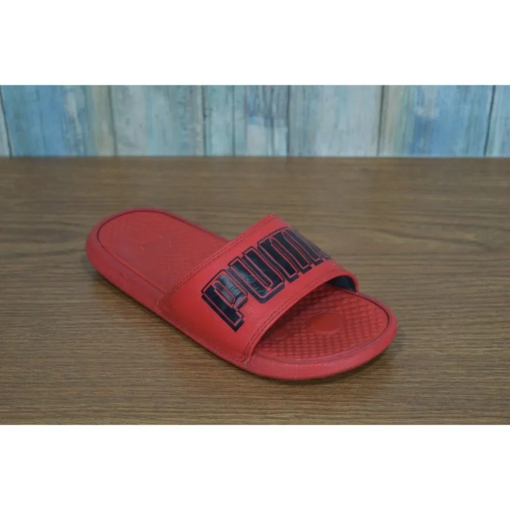 PUMA Kids Slides Sandals Youth Size 2C Red Black Logo Cool Cat High Risk Red